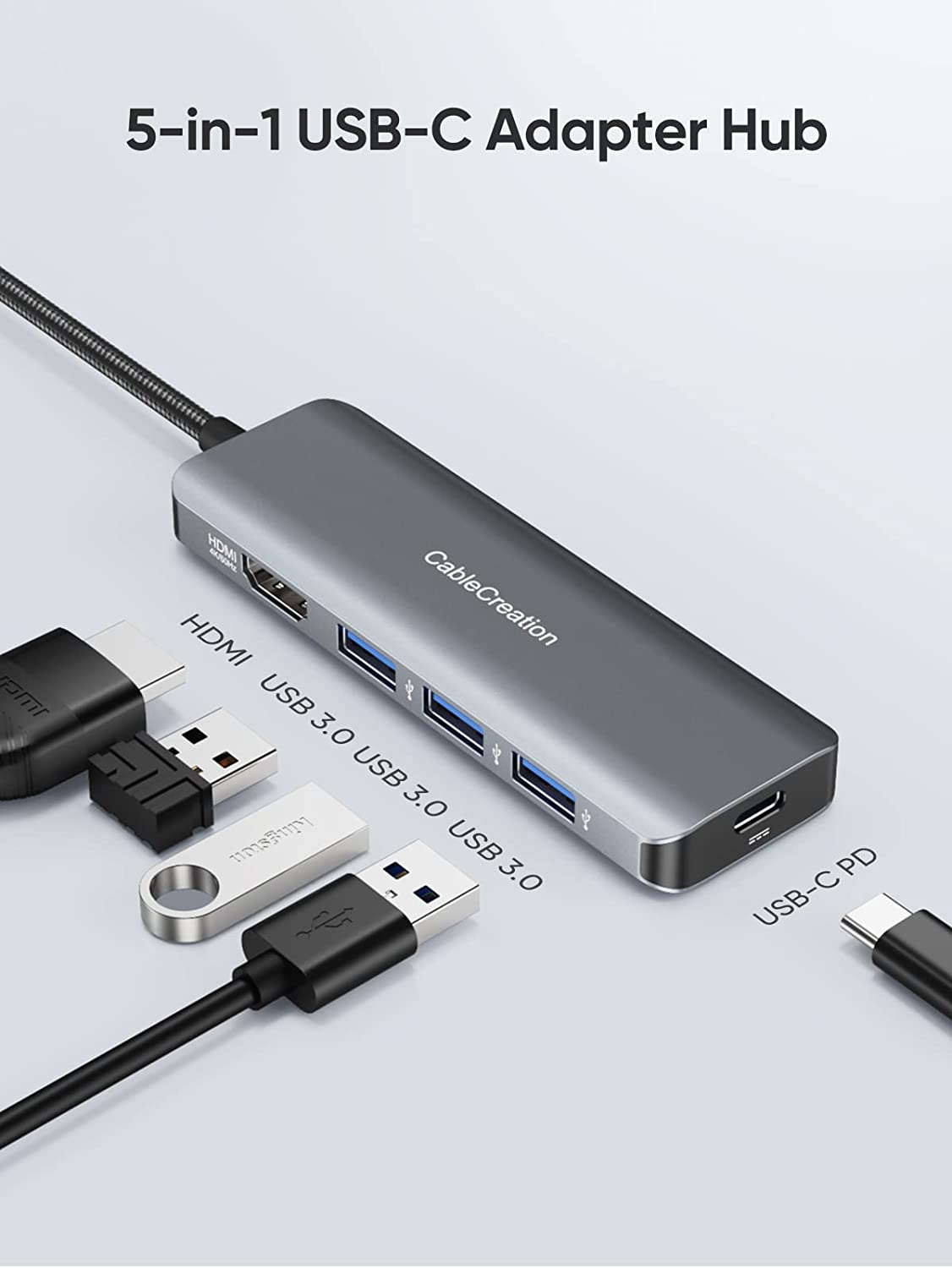 USB C Hub 4K 60Hz, CableCreation 5-in-1 USB-C Dock MacBook Multiport Adapter wit