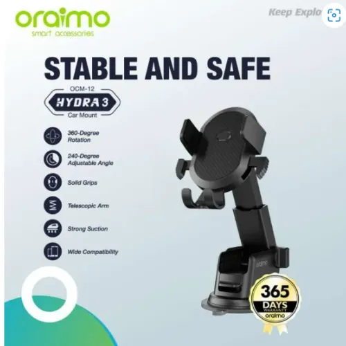 Oraimo Hydra 3 Stable Safe Car Mount Universal Phone Holder OCM-12- Black
