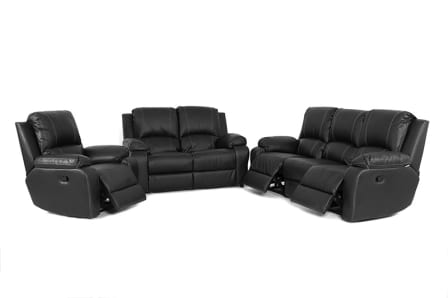 Lyla 6pc (3,2,1) 3 Action Recliner Lounge Suite - Leather / Black
