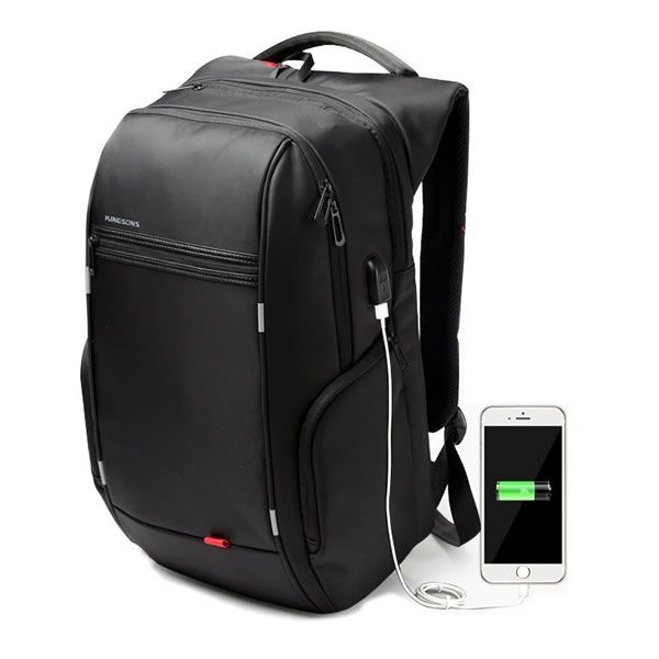 KINGSONS 15.6" black smart backpack (With USB Port) KS3140W-15.6