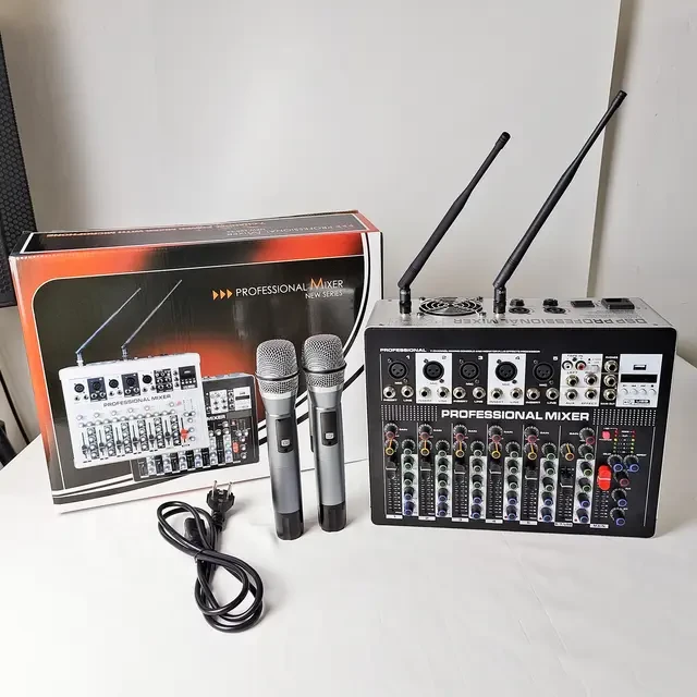 7 Channel Professional Mixer with a pair of wireless microphone Microphone